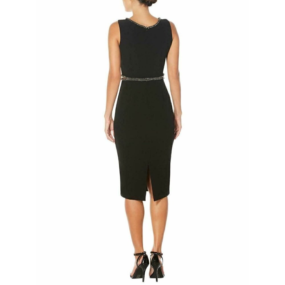Laundry by Shelli Segal Women's Black Crystal Embellished Midi Dress Size 8 - Picture 9 of 12